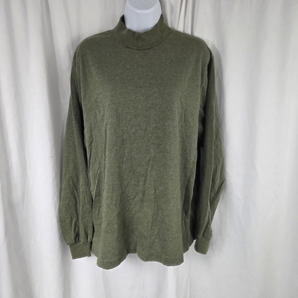 Cross Creek Shirt Mens Large Green Vintage Mock Neck Long Sleeve Tee Top USA